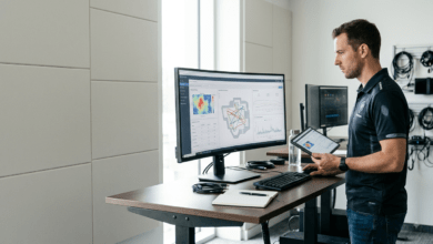AI analytics in esports-High-tech esports coaching analyst facility showing real-time match data, heatmaps, and player telemetry on multiple displays.