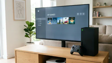 Xbox Game Pass additions-An Xbox Series X console and wireless controller beside a display screen showing the Xbox Game Pass library menu for August 2026.